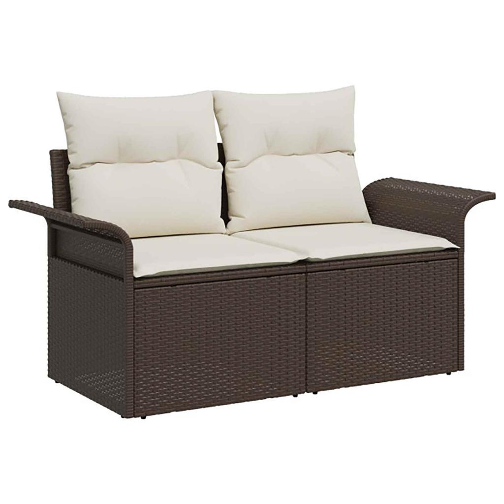 Sofa Set 5 Pieces Brown and Cream White Poly Rattan and Steel
