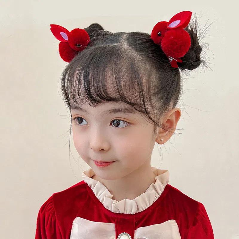 Korean Children's Rabbit Plush Headband with Cute Duckbill Clip - Hair-Friendly Autumn/Winter Accessory for Girls