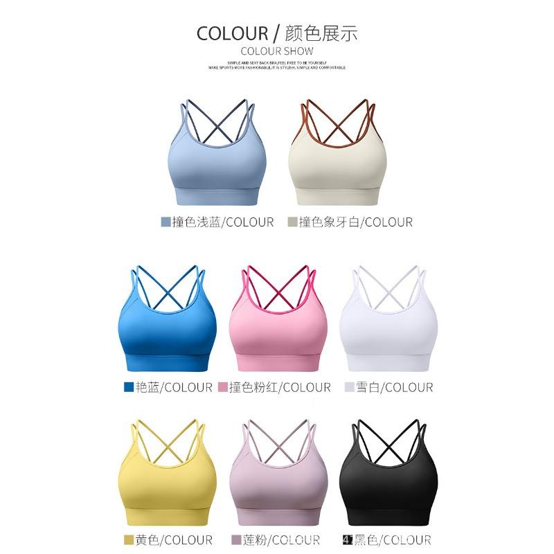 Color Block Criss Cross Back Women Push Up Sports Bra For Yoga Running Fitness