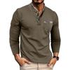 New Autumn and Winter Men's Long-sleeved Henry Shirt Men's Double Neck Contrasting Casual T-shirt Top