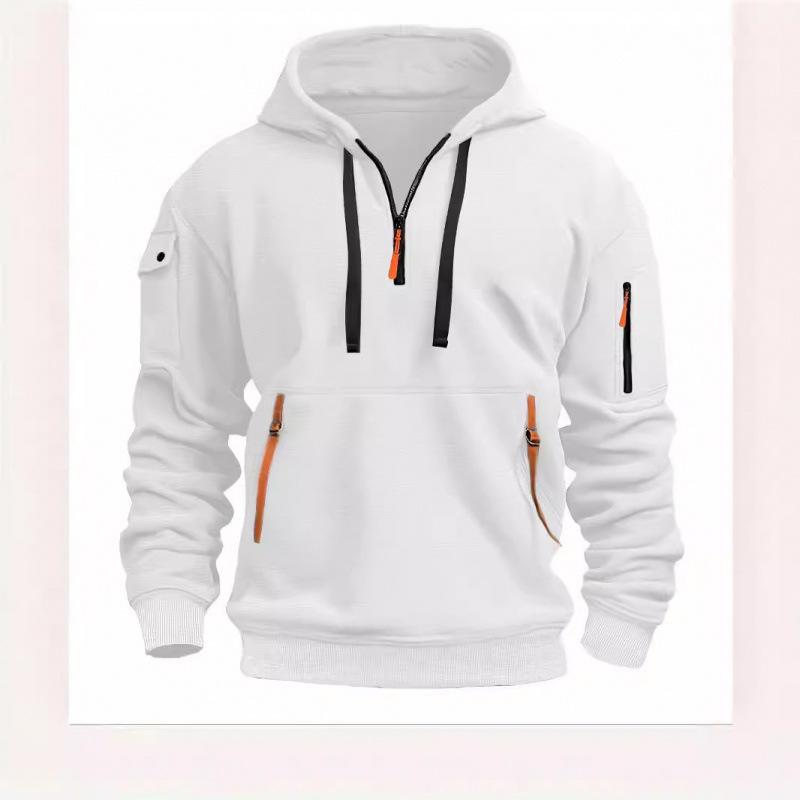 European Size Spring and Autumn Men's Sweater Hooded Zipper Multi-pocket Jumper Men's Sports and Leisure Jacket