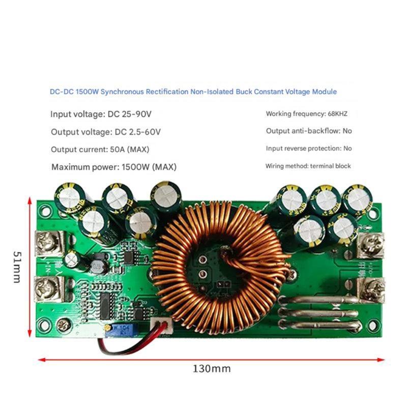 High Efficiency 1200W 1500W Stepping Down Converters Module Wide 25V-90V Input Adjustable 2.5V-60V Output Thermals Management