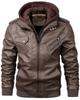 ANONIE Faux Leather PU Leather Biker Military Workwear Jacket with Detachable Size for and Casual Wear Men's Jacket, Jacket, Hood, Brown, 3XL,