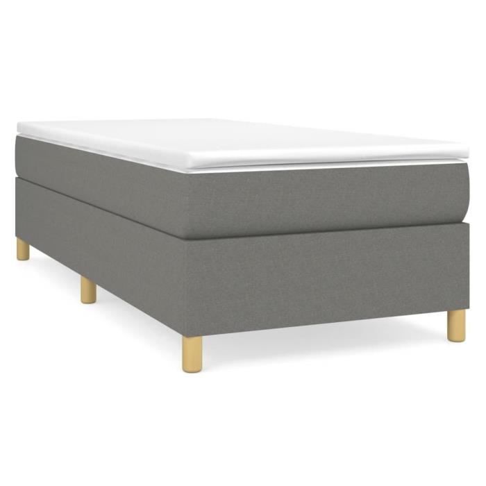 3144499 vidaXL Lit à sommier tapissier avec matelas Gris foncé 100x200cm Tissu