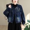 DIMANAF 2026 Autumn Winter Plus Size Women Denim Jackets Jeans Blue Coat Casual Long Sleeve Print Floral Loose Buttons Vintage Outwear
