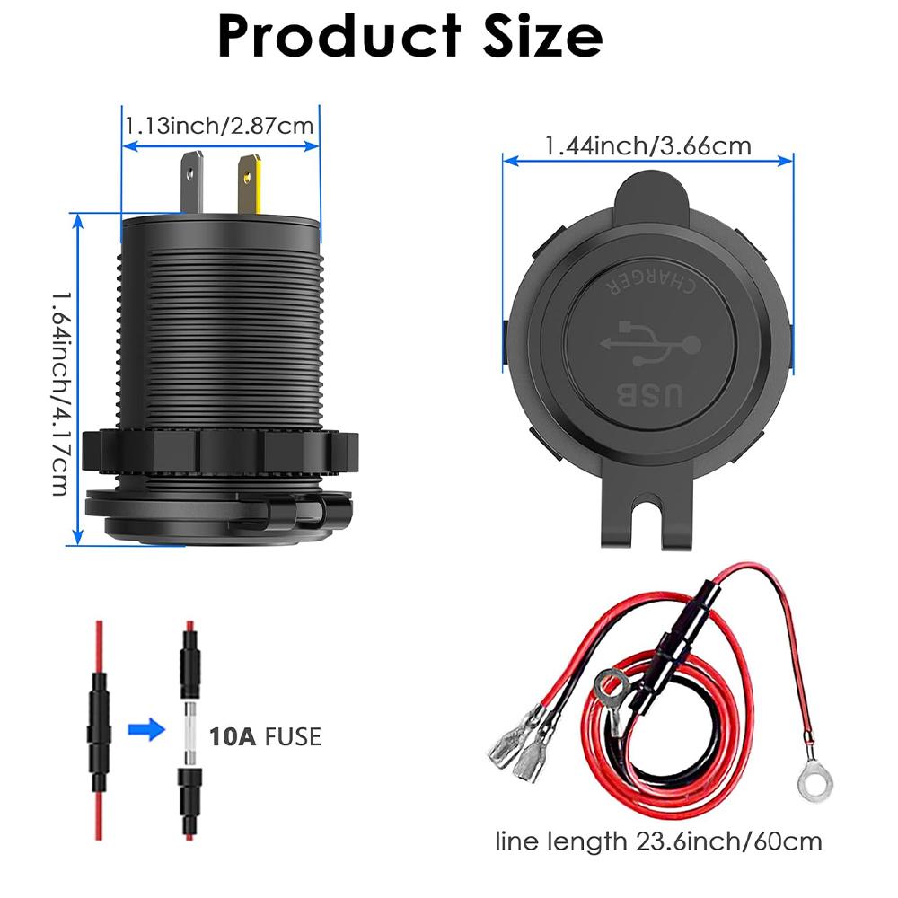 66W Car Charger Socket 12V/24V Socket 3 Ports USB Fast Charging PD and QC3.0 Car USB Port With LED Light and Touch Switch