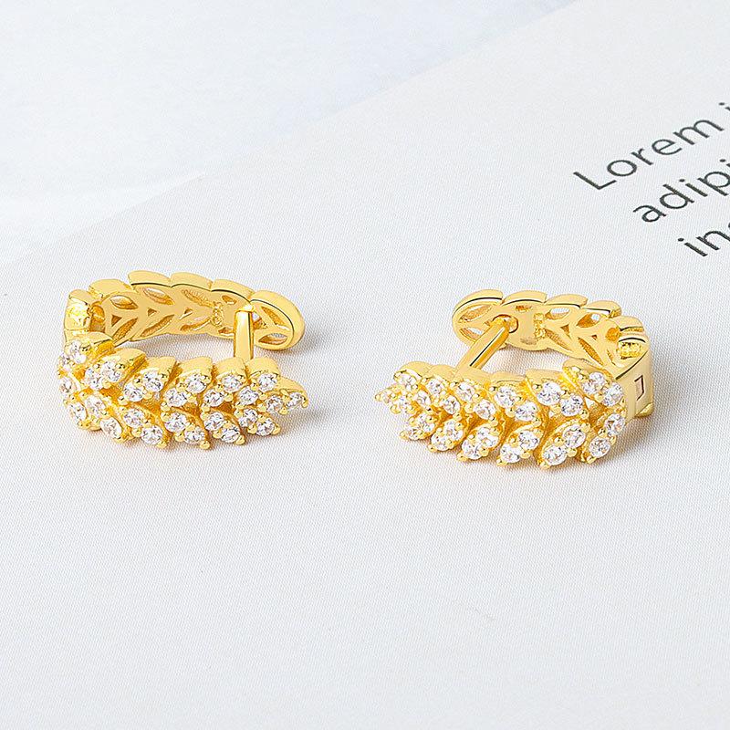  Arrival Sparkling  Zircon Wheat Hoop Earrings Stainless Steel Gold Color Huggies Piercing Earring Wedding Jewelry