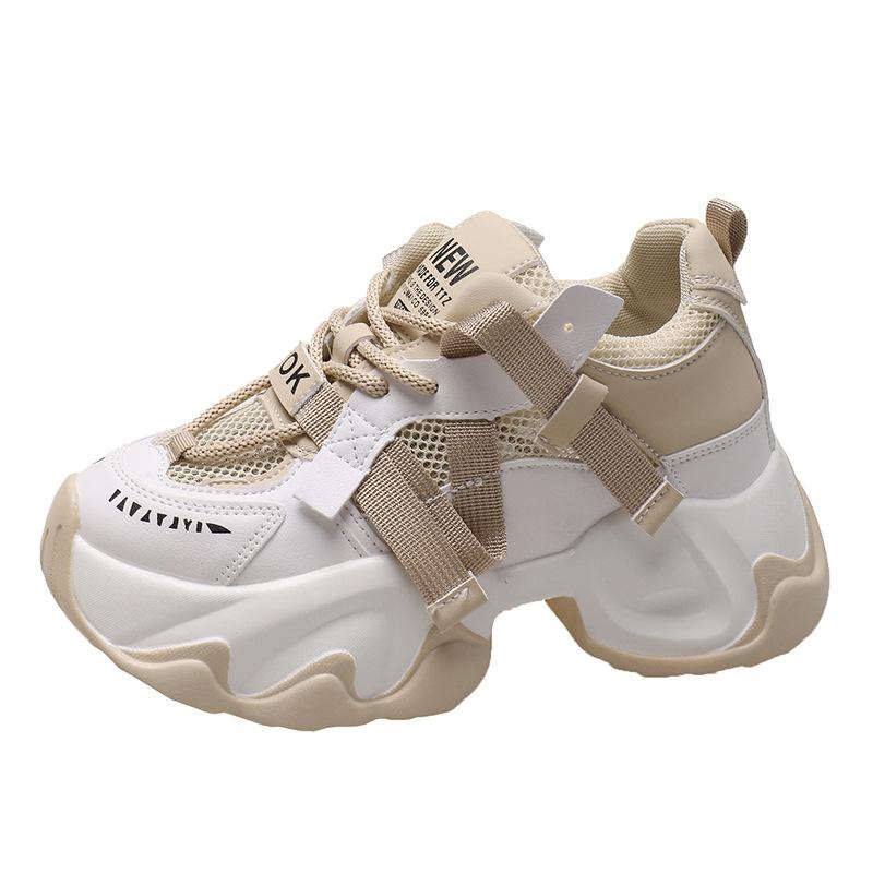 

Модные женские кроссовки на платформе 7 см, осенние спортивные туфли на шнуровке с толстой подошвой 2024 года, женские дышащие кроссовки из искусственной кожи для ходьбы 39