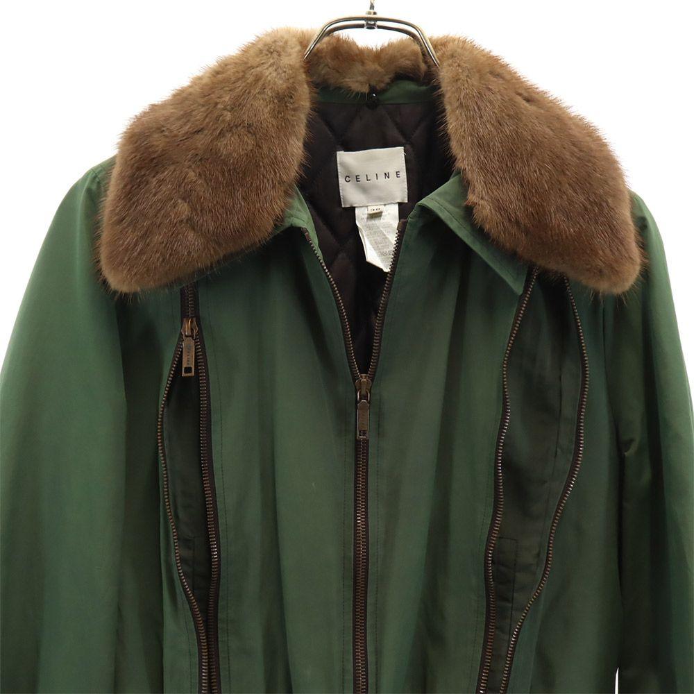 CELINE Made in France Mink fur collar Batting jacket 38 green Women Used