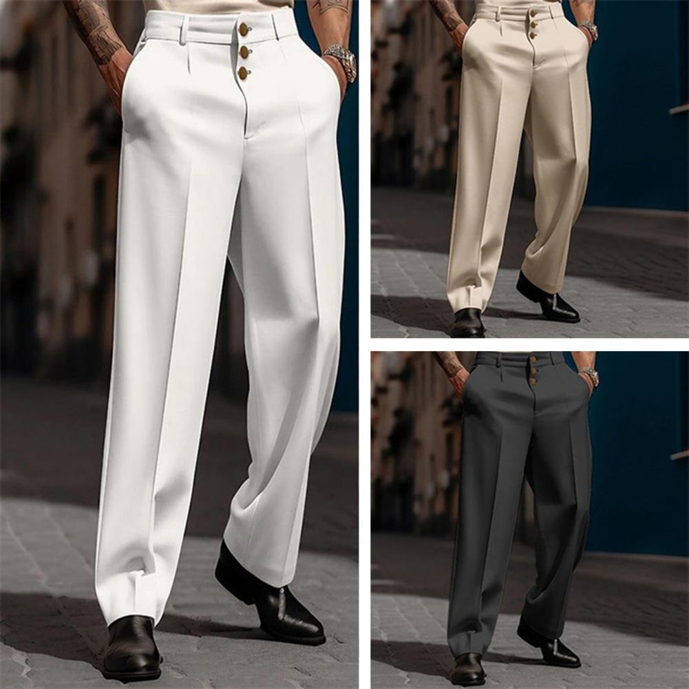 Pantaloni da abito da uomo Eleganti Pantaloni da abito da uomo Business con Vestibilità Dritta Ampia Tasche Morbide Chiusura con Bottone Vita Media Formali per Ufficio