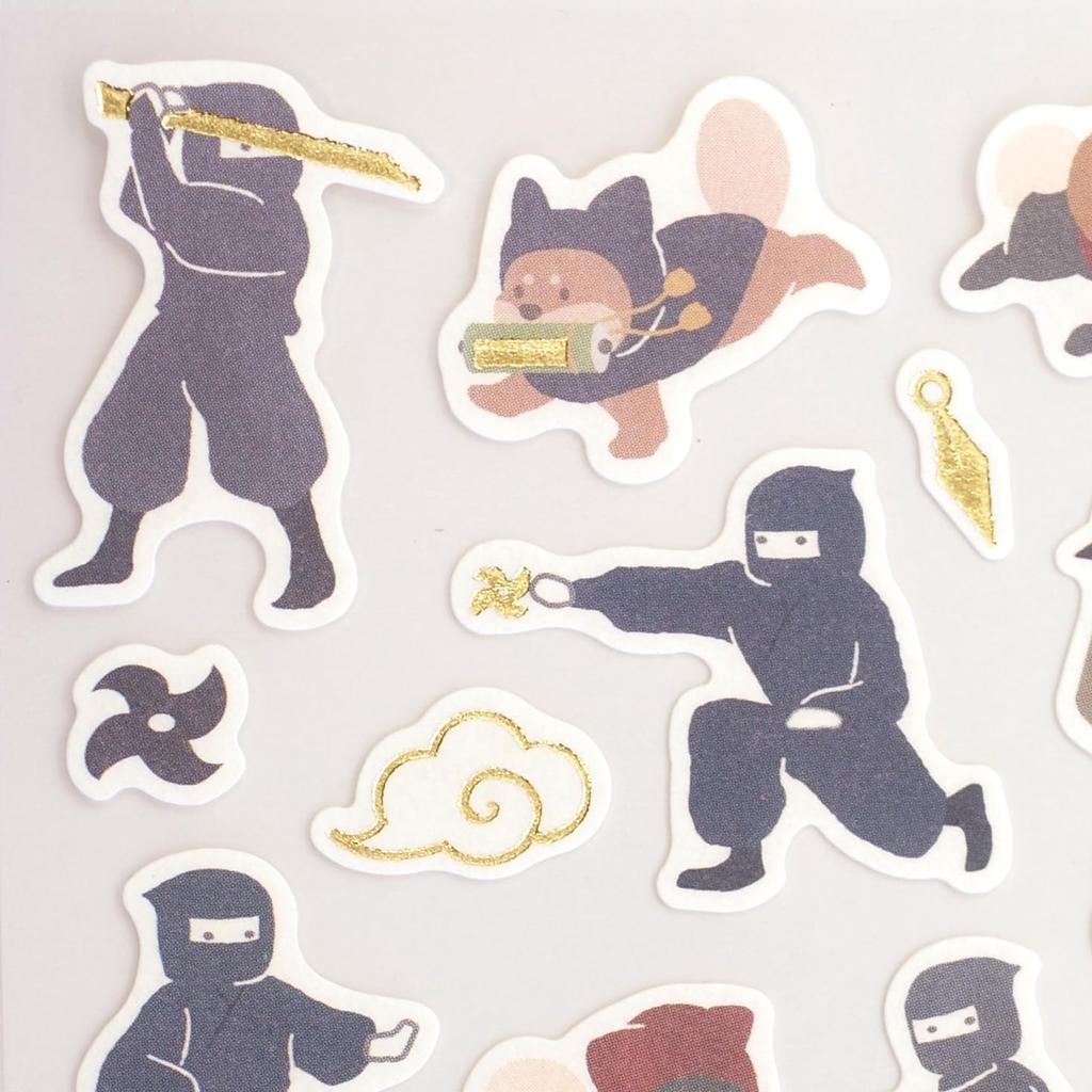 Japanese Style Sticker Large [Ninja Working Hard] Gold Leaf Stylish 5074179