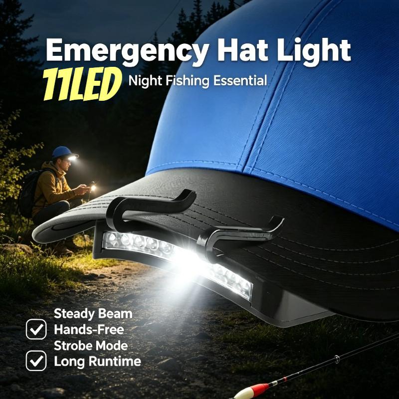 Portable 11 LED COB Headlamp, Hat Clip Flashlight, Super Bright Battery Light for Night Fishing, Camping & Hiking