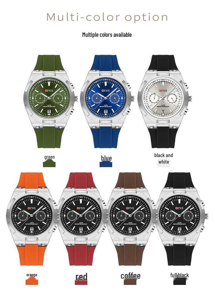 OFNS Men's Fashion Quartz Watch: Youthful Design with Calendar, Waterproof, Multi-Functional Wristwatch