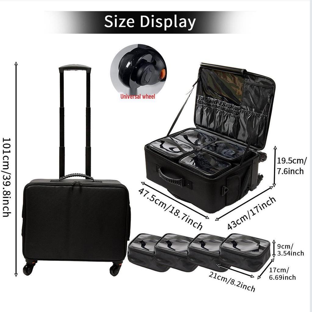 Valigia Trolley Grande Capacità Portatile per Truccatori Professionisti, per Strumenti di Bellezza e Unghie
