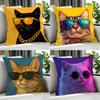 Cute A Cat With Glasses Cushion Cover Cushion Cover Set 4Pcs 50X50 45X45 40X40 Pillowcase Decorative Sofa Home Decor