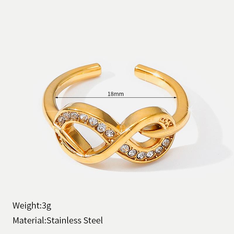 European and American Ins Wind Titanium Steel Gold-plated Opening Ring Slightly Inlaid with Zircon Geometric Personality Adjustable Ring Light Luxury