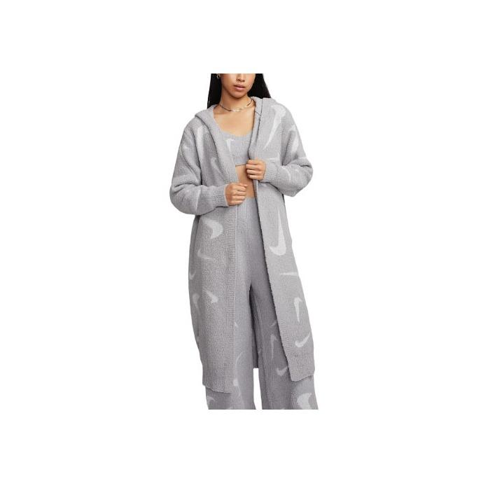 

Nike Sportswear Phoenix Cozy Bouclé Logo Loose Fit Hooded Long Sleeve Knit Top Women tops Gray FD4282-077 XS