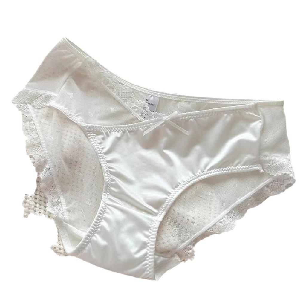 Slightly Tipsy Moonlight Mid-Waist French Satin Lace Briefs for Women