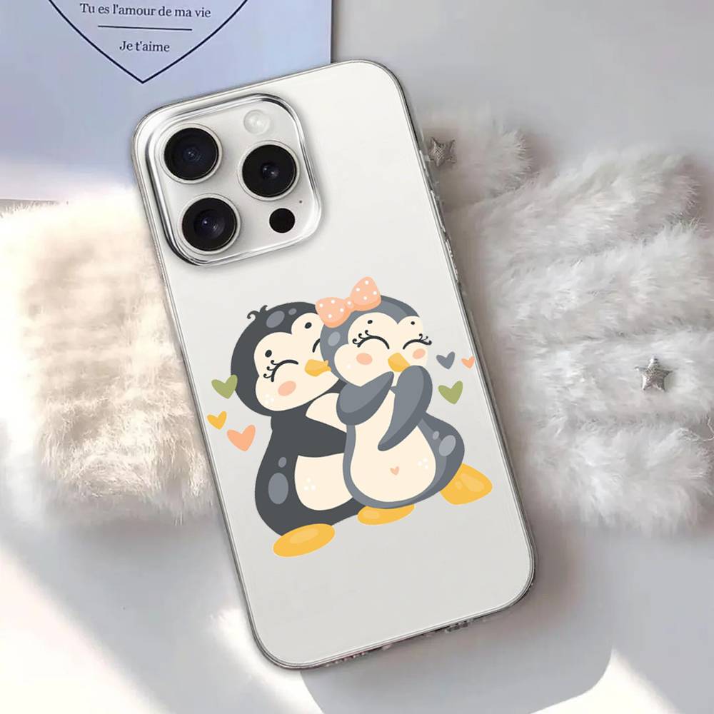 Cute Cartoon Penguin Phone Case For Transparent IPhone 17 Air 11 12 13 14 15 16 17 Pro Max Plus Shockproof Soft Cover