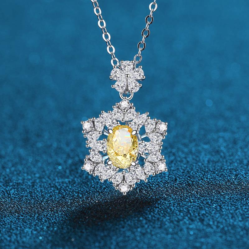 Women's S925 Sterling Silver Necklace with Aquamarine, Padparadscha, and High Carbon Diamond Pendant