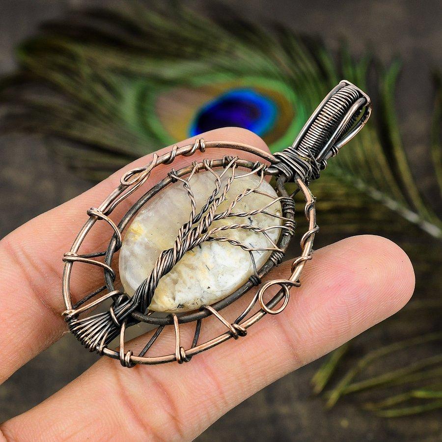 Plume Agate Handmade Copper Wire Wrap Jewelry Pendant 2.84" M2D13