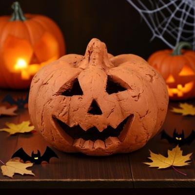 Ručně vyráběná dýňová socha Ručně vyřezávaná pryskyřičná dýňová figurka Halloweenská stolní ozdoba pro domov
