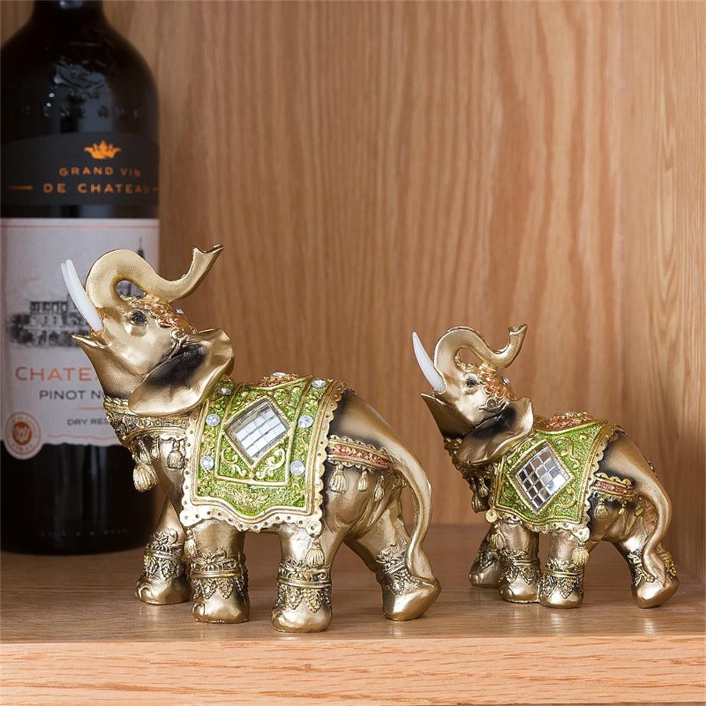 Feng Shui Fortune Lucky Elephant Statue Resin Crafts Home Porch Office Desktop Ornament, Size S