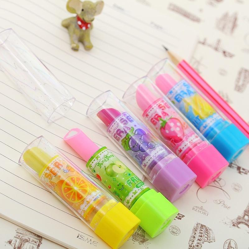 3Pcs Fashion Cute Lipstick Eraser Students Eraser Rubber Stationery Kid Gift Toy Color Random
