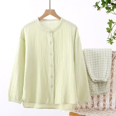 Spring and Autumn Pure Cotton Japanese Plaid Ladies Pajamas Set 100% Cotton Long-sleeved Trousers Two-piece Simple Home Wear Set