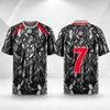 2026 Buntglas 7 Fußballtrikot Schwarz Grau Grafik Fußballhemd Herren Damen Schnelltrocknend Sommer Fan Top