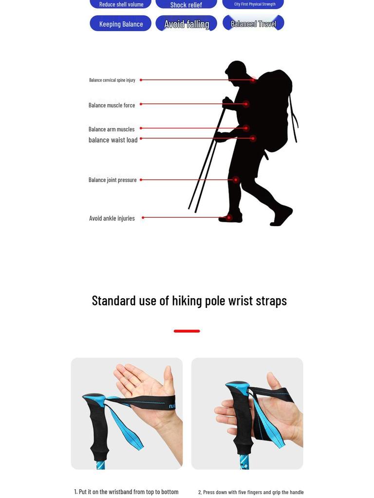Ultralight Adjustable Hiking Poles with Curved Handle, Aluminum Alloy 6061, Three-Section Off-Road Walking Stick N101