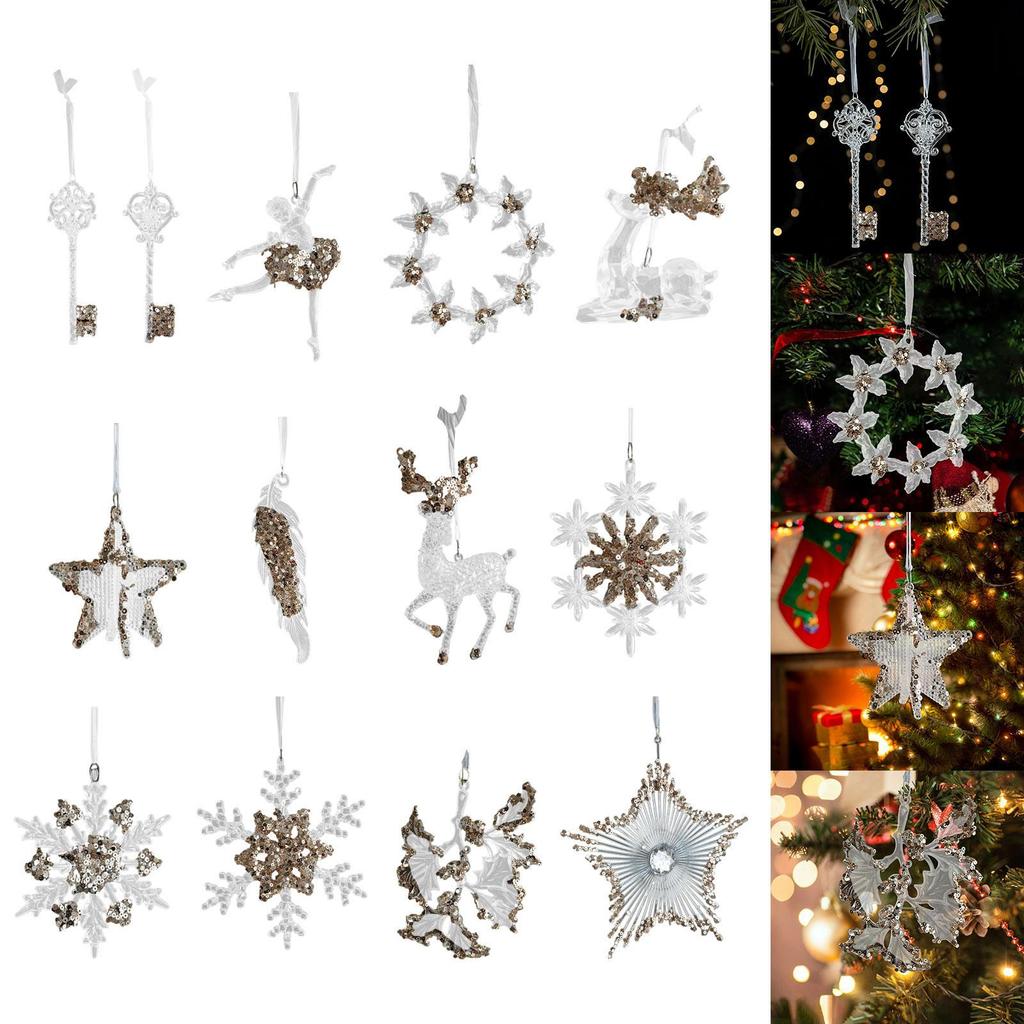 Christmas Tree Pendant Acrylic Ornament Sequin Xmas Decoration Winter Theme for Nursery