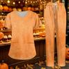 Women's V-Neck Short Sleeve Scrub Set with Pockets Gradient Tie Two Piece Caregiver Work Uniform