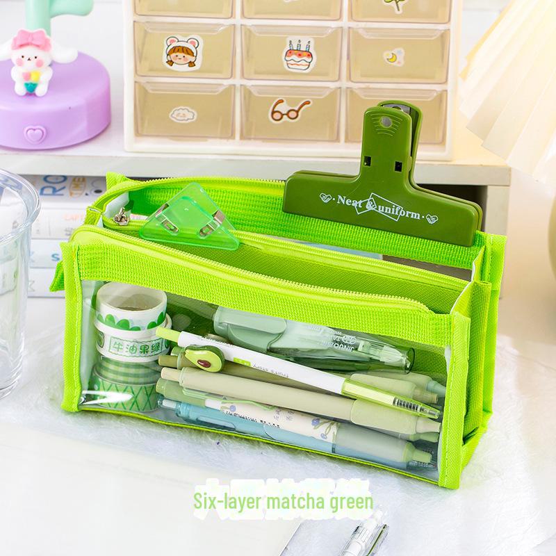 

Прозрачный пенал большой вместимости для девочек - стильный для учеников начальной и средней школы зелёный