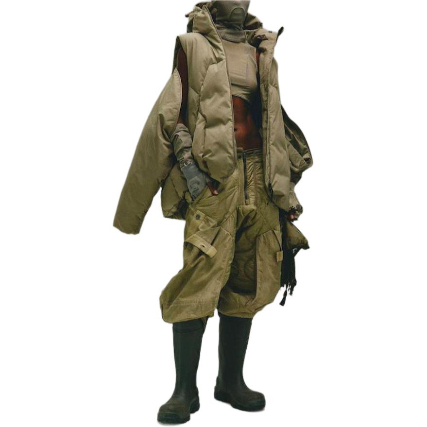 Adidas Originals X Hamcus FW23 Solid Color Three-Stripe Logo Zip-Up Hooded Down Jacket Unisex Outerwear Khaki IY5050