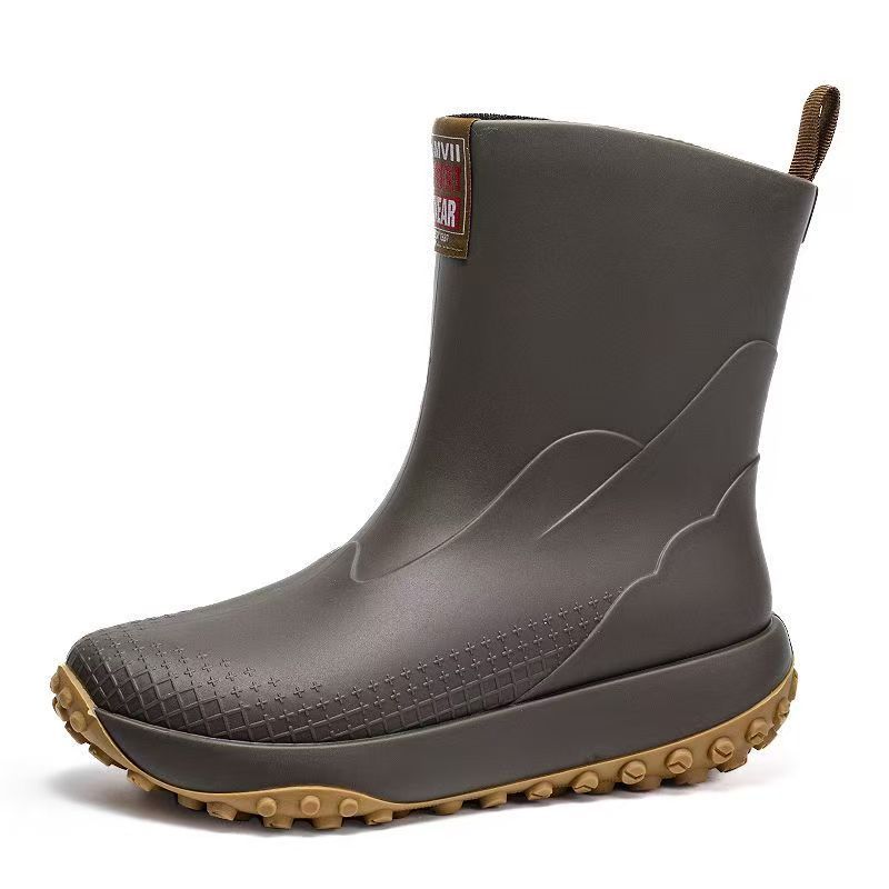 

Half High Non Slip Chunky Young Students Men s Rain Boots Wellies Fashion Waterproof and Non-slip Fishing Wide Toes Male Shoes 44