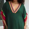 EDOLYNSA Dark Green Printed Relaxed Kaftan Women's Robe Kaftan Outfit Vacation Boho Swimsuit Cover-up Caftan Homewear House Dress Q1615