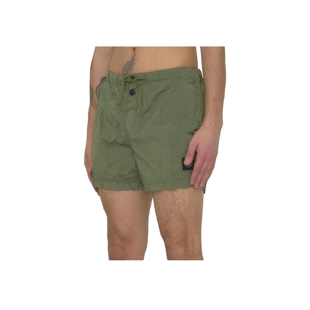 Stone Island Solid Color Mid Waist Fitted Straight Leg Swim Trunks Men swimwear Green 1015B0643-V0055