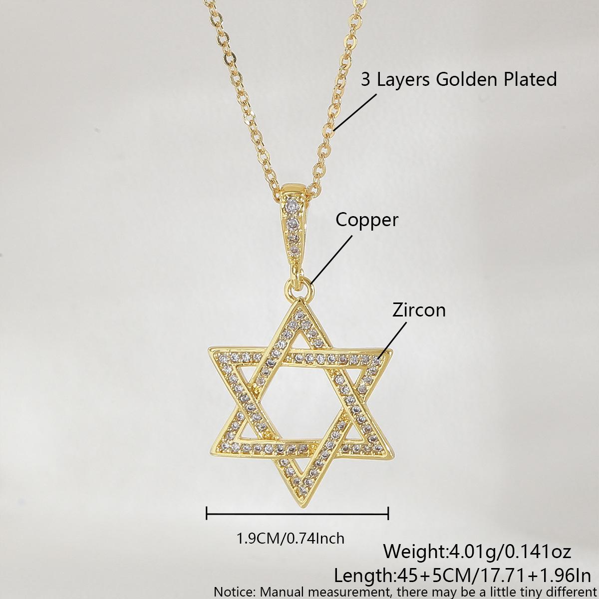 

Hip-hop Simple Hollowed-out Full of Zircon Hexagram Pendant Necklace for Women Men Couple Trend Personality Collar Chain Jewelry
