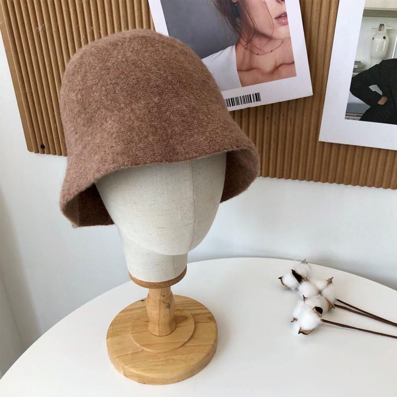 Foldable Wool Blend Fisherman Bucket Hat Women s Round Top Knit Cap Brown