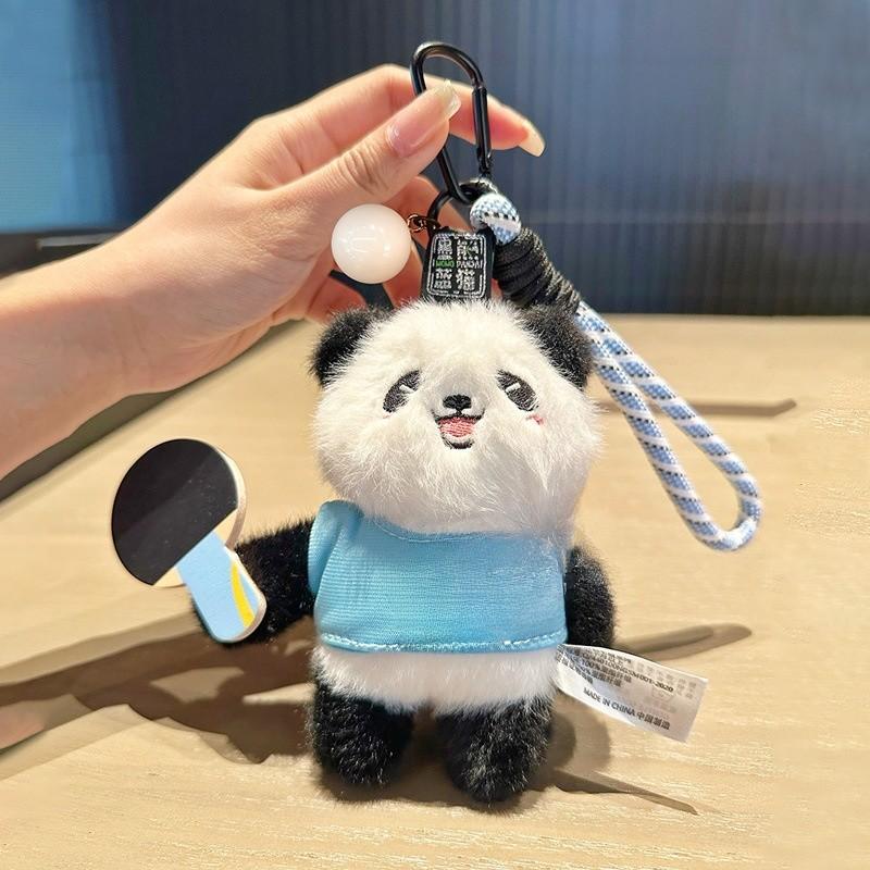 Panda Plush Keyring With Table Tennis Series For Bags And Keys Decoration