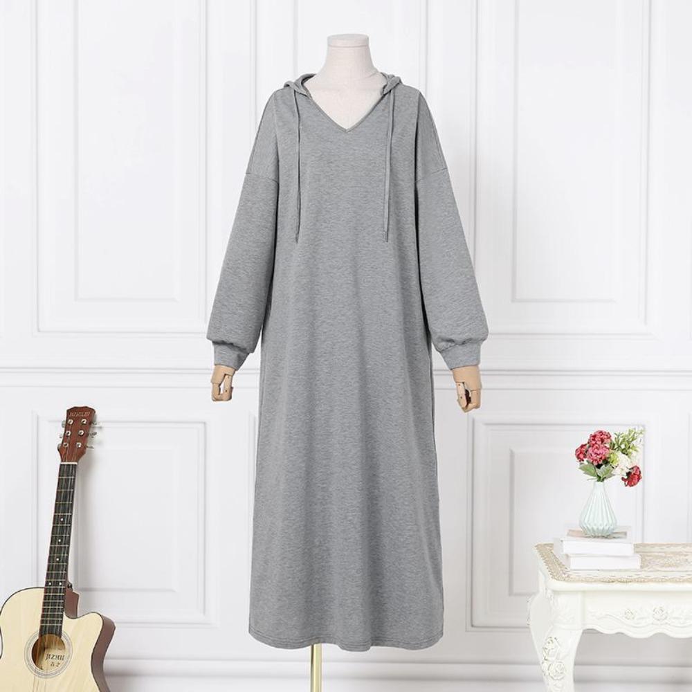 GMXIA Women's Fashion Autumn Winter Solid Color Print Long Sleeve Hooded Casual Dresses Hoodie Dresses
