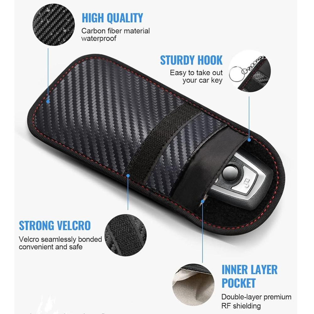 Carbon Fiber RFID Signal Blocking Holder Key Storage Bag for Faraday Car Keys Security Protection