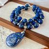 Vintage Original Design High Quality Natural Lapis Lazuli Sweater Chain Necklace Collarbone Chain