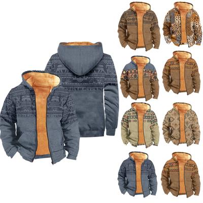 Men's Print Long Sleeve Pocket Coat Fashion Plus Velvet Overcoat