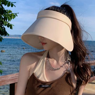 Korean Women Summer Sun Hat Large Brim Empty Top Ponytail Cap Outdoor Travel UV Protection Sunscreen Hats Girl Folding Visors