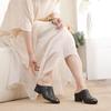 Johnature Ciabatte Moda in Vera Pelle con Tacco Grosso Punta Tonda Comode Suola Morbida Scarpe Slip-on da Donna