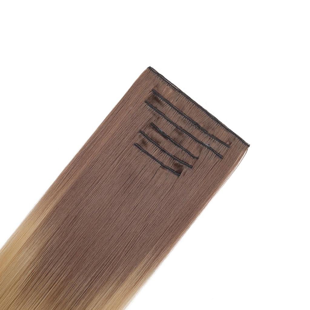 Ensemble de 6 Pièces Postiche Clip In Extensions de Cheveux 24 pouces Long Cheveux Raides Tête Complète Couleur Dégradée Ombrée Aspect Naturel Usage Quotidien
