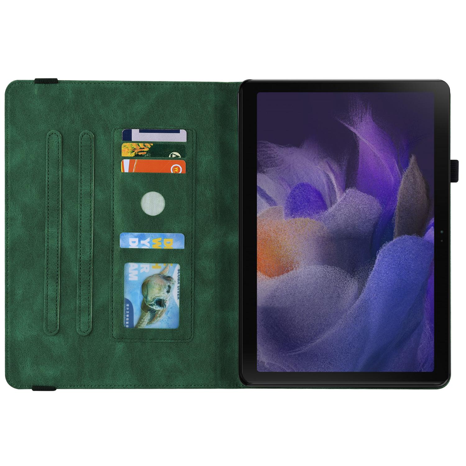 

For Samsung Galaxy Tab A9 Leather Case Butterfly Flower Imprinted Tablet Cover Green