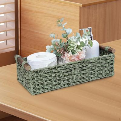 Braided Paper Cord Storage Basket Bin Jewelry Organizer Decorative for Guest Room Multipurpose Green